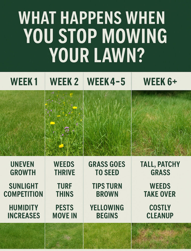 Time-lapse visual of a lawn from week 1 to week 6 without mowing in Eagle Mountain, Utah