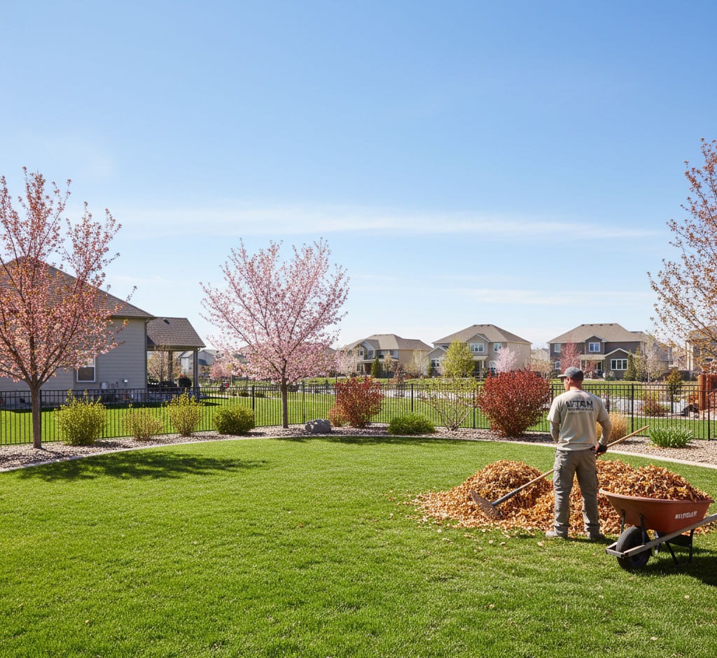 Professional landscaper preparing a Draper, Utah lawn in fall for a healthy, green spring, ensuring vibrant turf and neighborhood envy